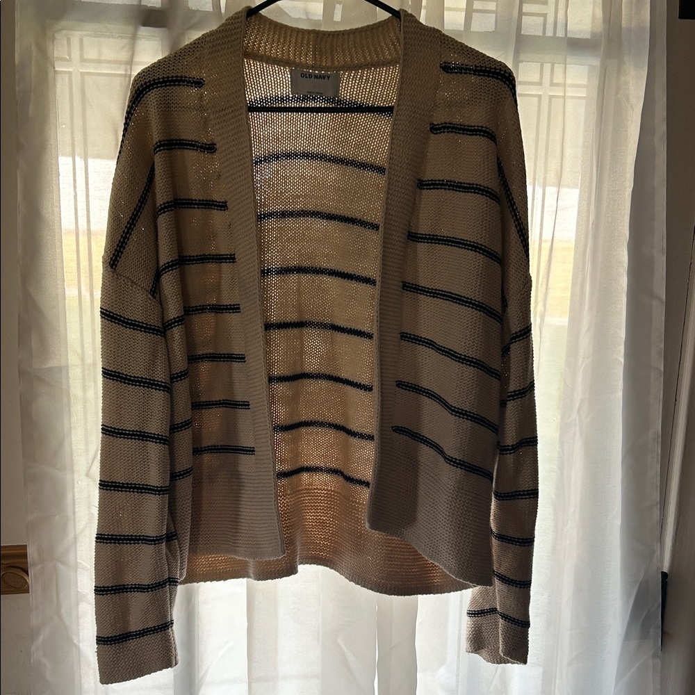 Old Navy Cream Cardigan with Black Stripes